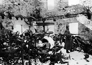 Masuria: German infantryman in a shooted mill at the Eastern Front, 1