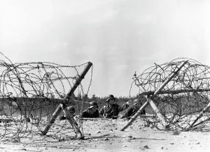 Cadvances: German infantrymen in front of a wire entanglement