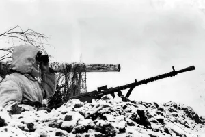Surroundings: German machine-gun post in the forward area of Newel, 1944