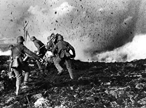 Retreats: German machine gun section retreating, 1918