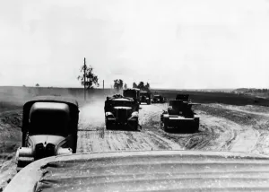 Downed: German mechanized troops march on the Eastern Front, 1941