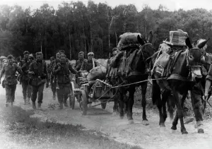 Gaining: German mountain infantry battalion on the advance in the