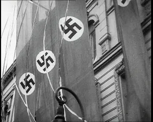 Frontage: German Nazi Banner Flags Hanging From the Frontage