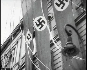 Frontage: German Nazi Banner Flags Hanging From the Frontage