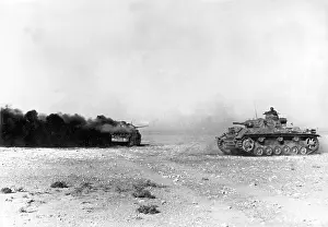 Agedabia: German Panzer III during fighting in the desert, 1942