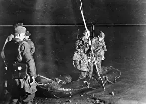 Paratrooper: German paratroopers crossing a river in the night in the