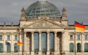 Pediment: German Parliament. Facade. Berlin. Germany