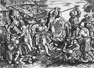Farmstead: German Peasants War, 1524 - 1526, soldiers attacking