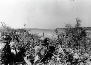 Locations: German picket on an island on the Dnieper, 1941