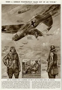 Baling: German pilot baling out of FW190 by G. H. Davis