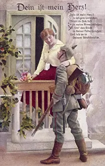 Parting: German postcard, soldier saying goodbye, WW1
