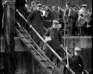 Queueing: German Prisoners Of War Queueing Dockside To