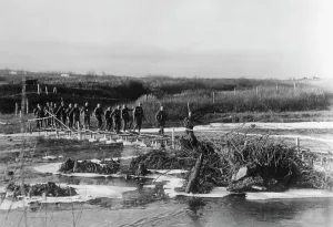 Crosses: German shock troops crossing a river on the Eastern Front