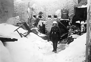 Riddled: German soldier in bullet-riddled barracks, WW2