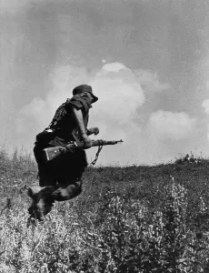 Skirmish: German Soldier Crossing an Open Area, 1944