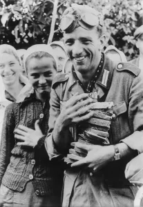 Armful: German soldier holding an armful of sliced bread