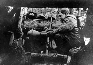 Leans: German soldier in a shelter on the Oder, 1945