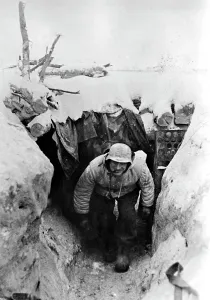 Stooped: German soldier in a trench, 1943