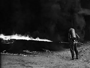Throwers: German soldier using a flame thrower