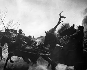 Throught: German soldiers cross barrage during the First World War