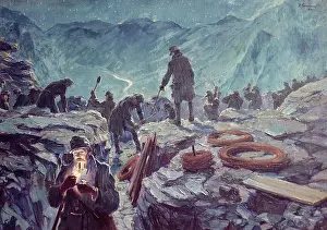 Fortifying: German soldiers digging a trench, WW1