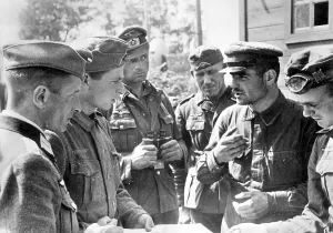 Interrogated: German soldiers interrogate a political commissar, 1941