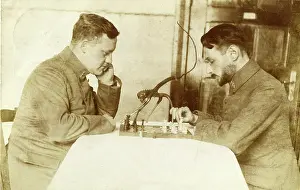 Concentrating: German soldiers playing chess, WW1