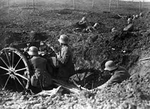 Bunkers: German soldiers in front row position during the First World