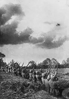 Antiaircraft: German soldiers shooting a plane on the Eastern Front, 1914