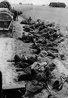 German soldiers sleep during a break on the Eastern Front, 1