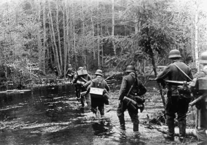 Flooded: German soldiers in the southern section of the Eastern front
