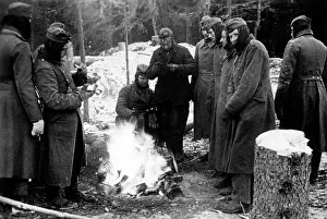 Campfire: German soldiers warm up on the Eastern Front, 1941