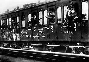 Railroading: German soldiers on their way to the front, 1914