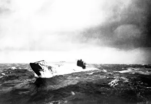 German Submarine in rough seas. World War I