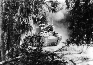 German Soviet: German tank crosses a forest on the Eastern Front, 1941