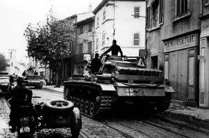 Sidecar: German tanks in a suburb of Marseille, 1942