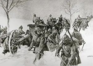 Storch: German Troops and Artillery in the winter snows