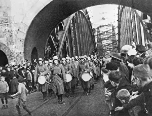Violations: German troops march across the Hohenzollern Bridge