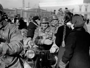 Sidecar: German troops marching in the Klaipeda region, 1939