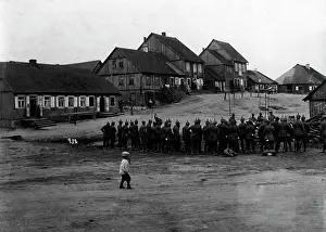 Muster: German troops muster in Skaudvile, 1915