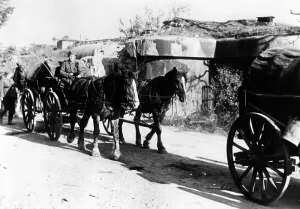 Hauled: German troops pass a bunker on the Eastern Front, 1941