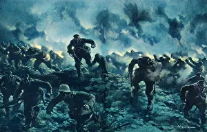 Fleurbaix: German troops running from a British gas attack, WW1