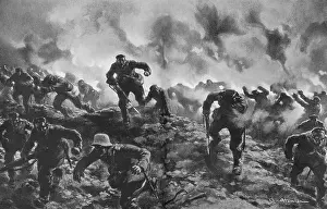 Fleurbaix: German troops running from a British gas attack, WW1