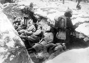 Exhausted: German troops in trenches during the winter combat in East P