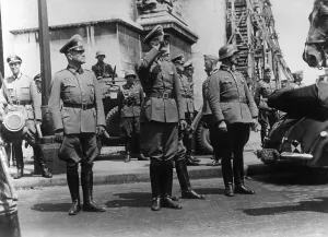 Capitulation: German troops at the victory parade in Paris, 1940