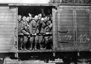 Staging: German troops on the way to the front, 1939