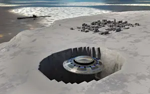 Nautical: A German U-boat and a flying saucer at the top
