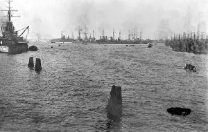 Ports: German war ships in a harbor