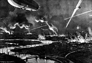 Zeppelins: German zeppelin air raid on England, 1916
