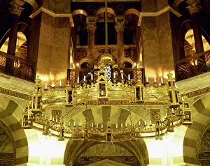Palatine: Germany. Aachen Cathedral. Palatine Chapel. Bronze chandelie